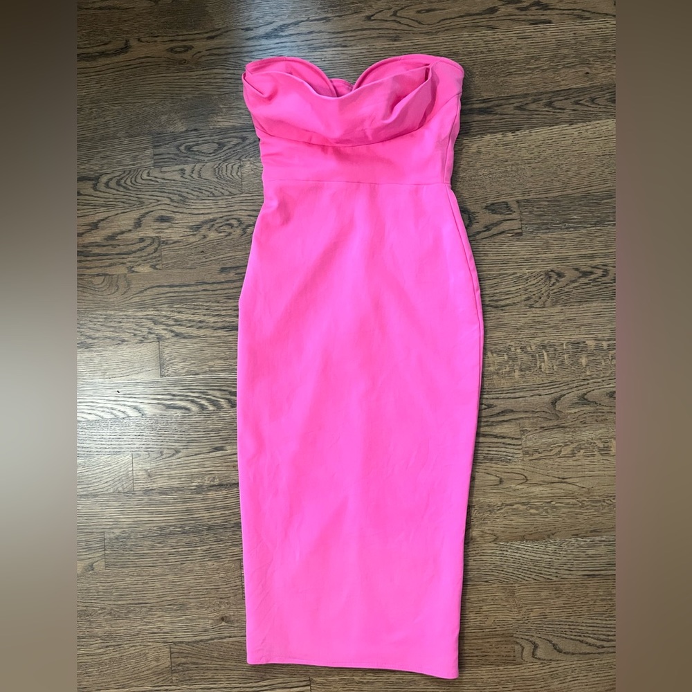 REVOLVE hot pink Barbiecore strapless Sophia Midi Dress | More to Come | fits XS